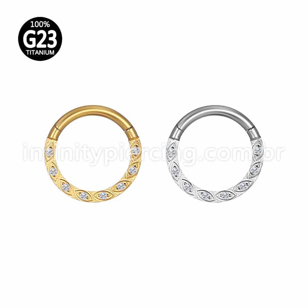 Piercing Argola Titânio Segmento Articulado Detalhes Zircônia Lateral